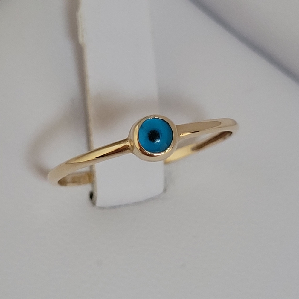 14k Real Yellow Gold Evil Eye Ring, Approx Size 8.